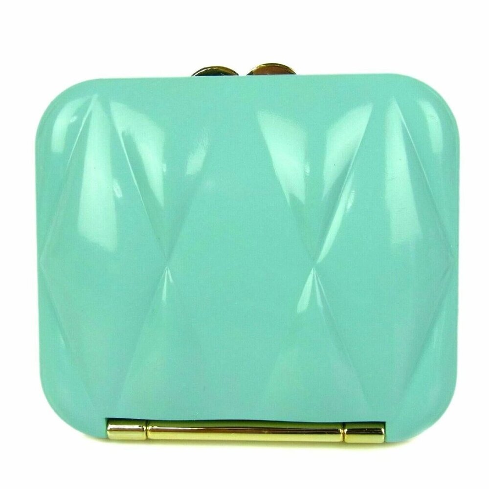✨Authentic MIU MIU Prada Teal Blue Quilted Compact Makeup Mirror +Pouch Gift NEW - Picture 5 of 7